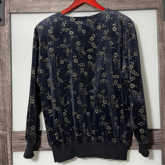 Vintage 90’s Jaclyn Sport Black Velvet Gold Floral Sweatshirt Medium Whimsigoth - Picture 4 of 10